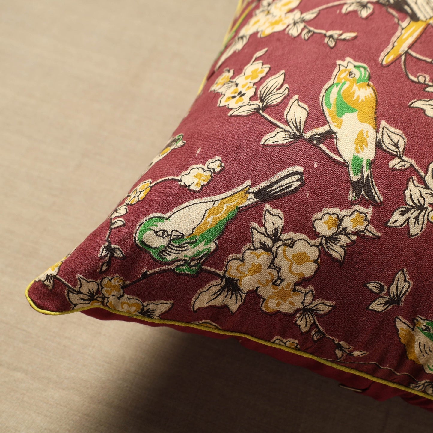 Maroon - cotton printed kalamkari cushion cover (16 x 16
