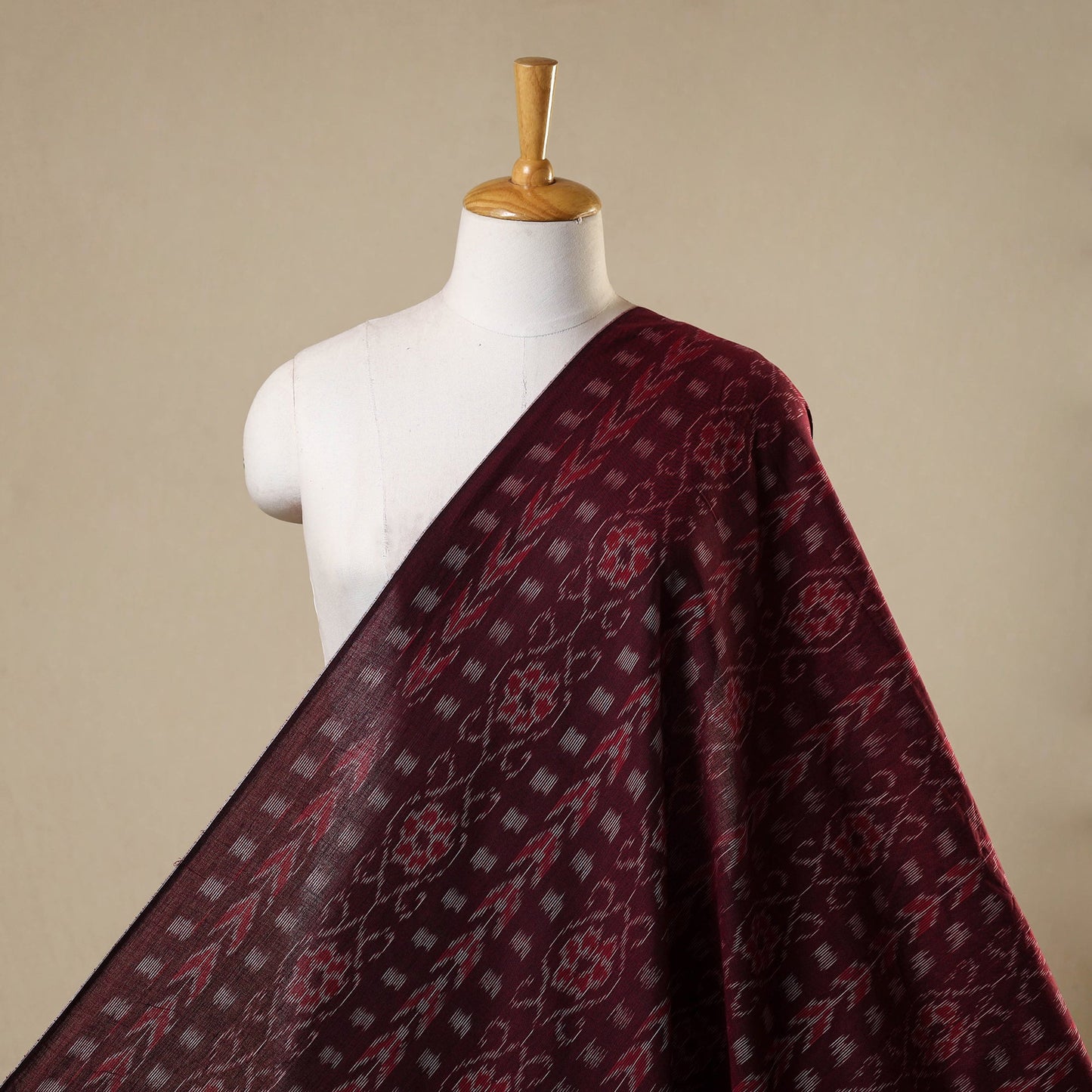 Maroon Cotton Sambalpuri Ikat Fabric