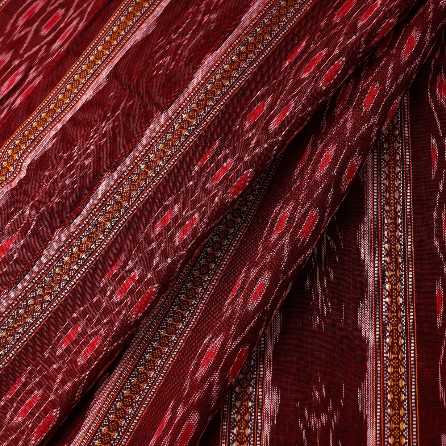 Maroon Cotton Sambalpuri Ikat Fabric