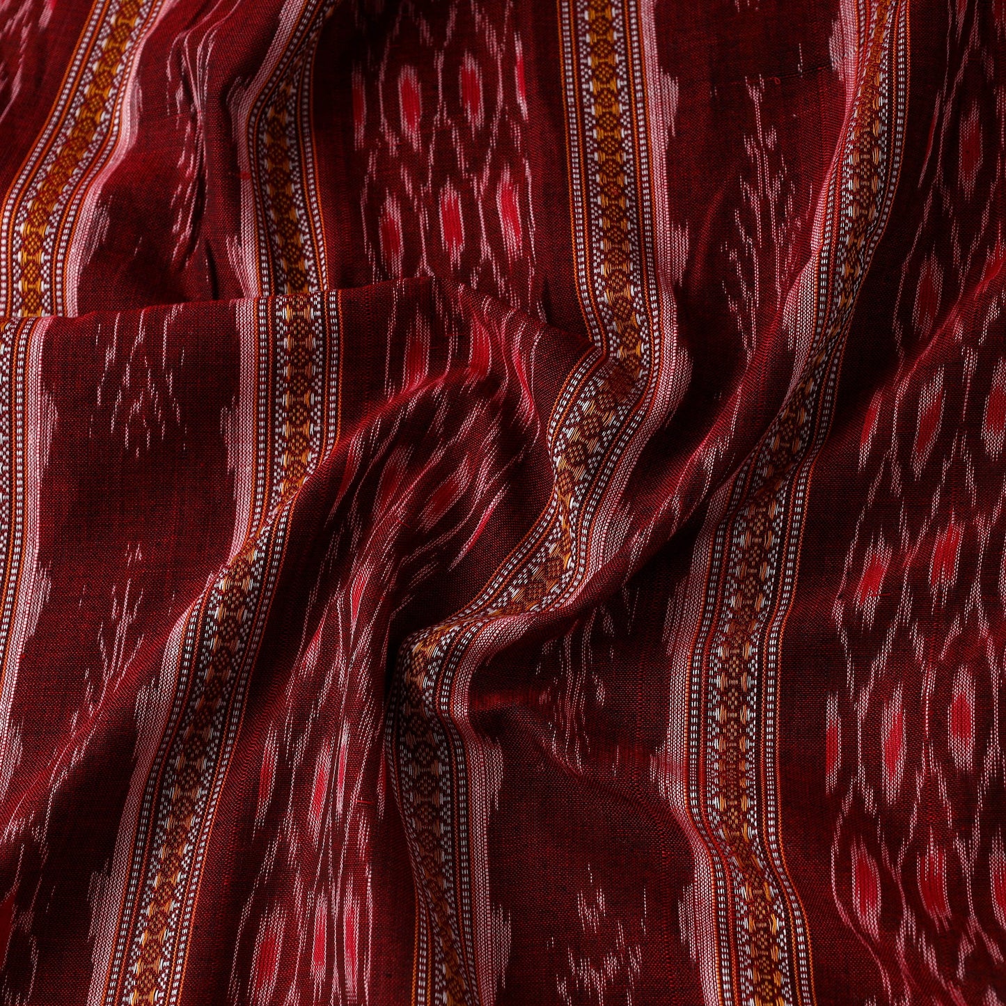 Maroon Cotton Sambalpuri Ikat Fabric