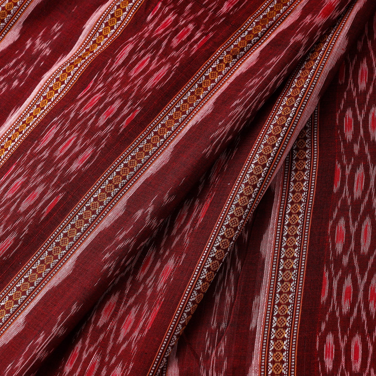 Maroon Cotton Sambalpuri Ikat Fabric