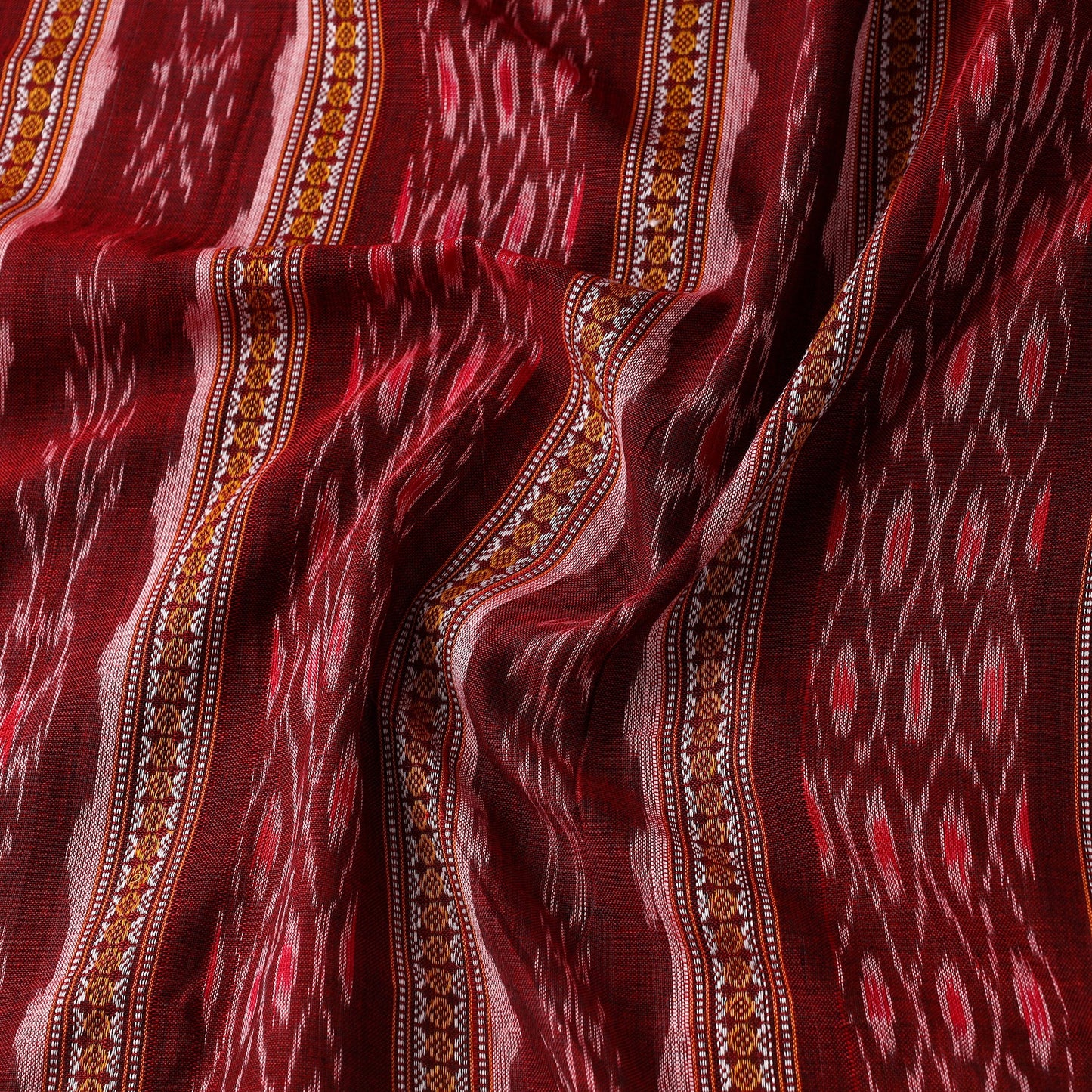Maroon Cotton Sambalpuri Ikat Fabric