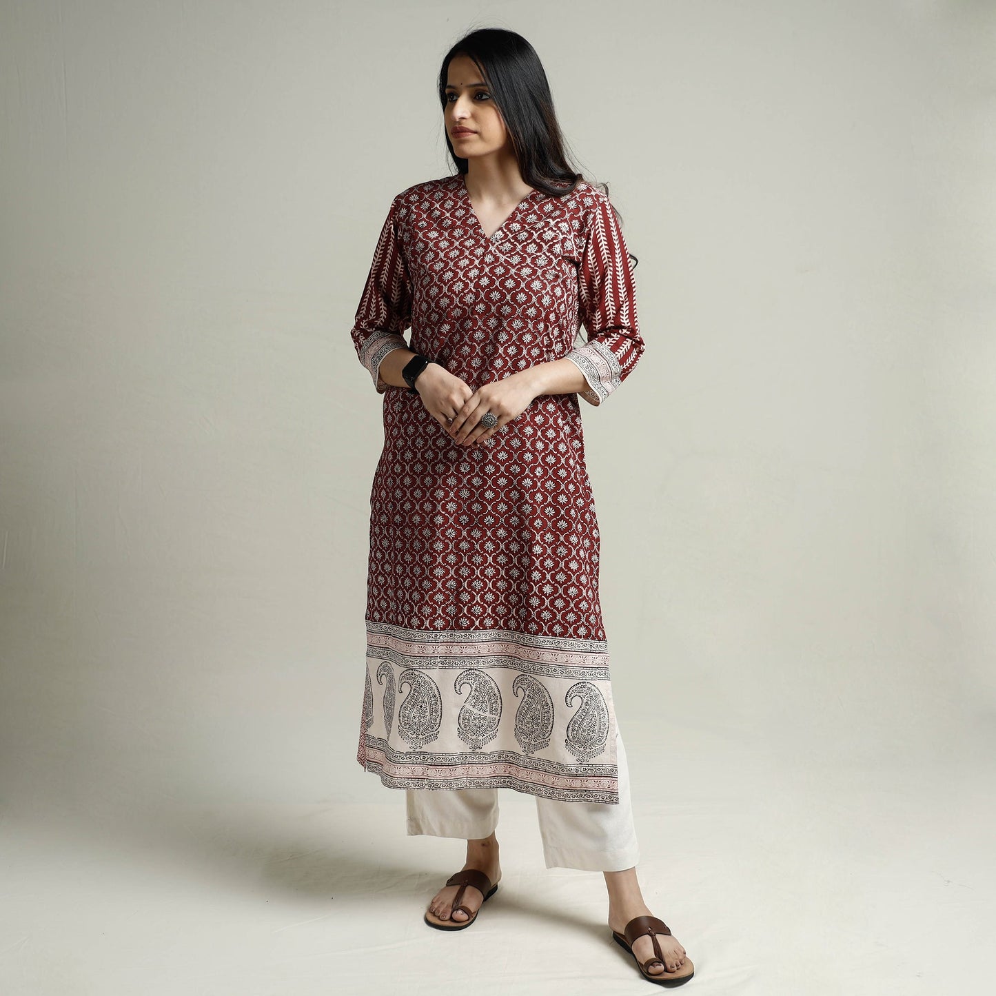 Buy Block Print Cotton Straight Bagh Kurta For Women