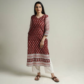 Buy Block Print Cotton Straight Bagh Kurta For Women
