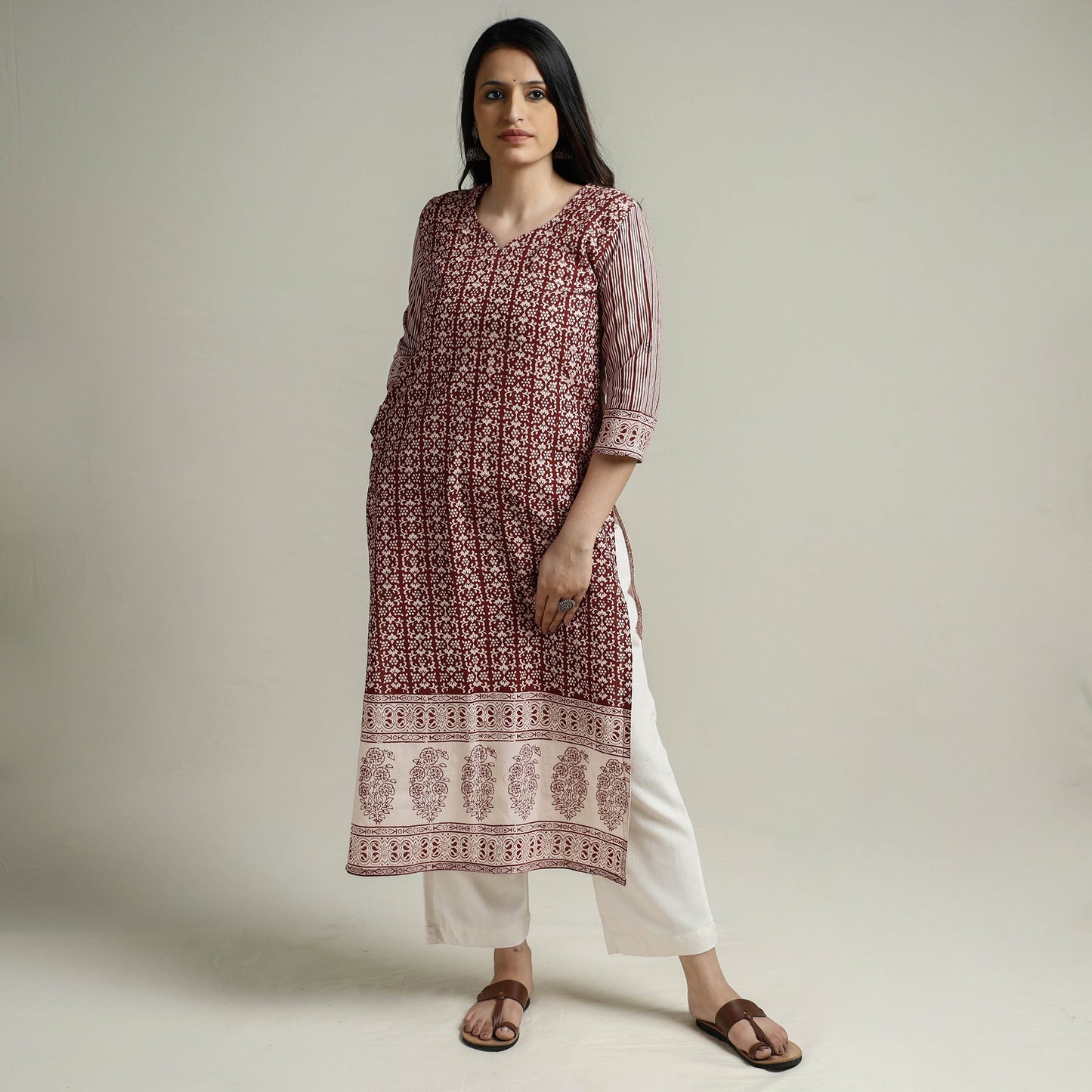 Buy Block Print Cotton Straight Bagh Kurta For Women
