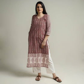 Buy Block Print Cotton Straight Bagh Kurta For Women