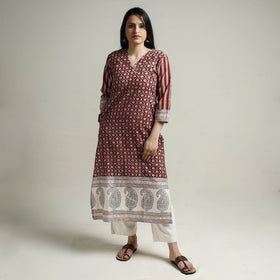 Buy Block Print Cotton Straight Bagh Kurta For Women