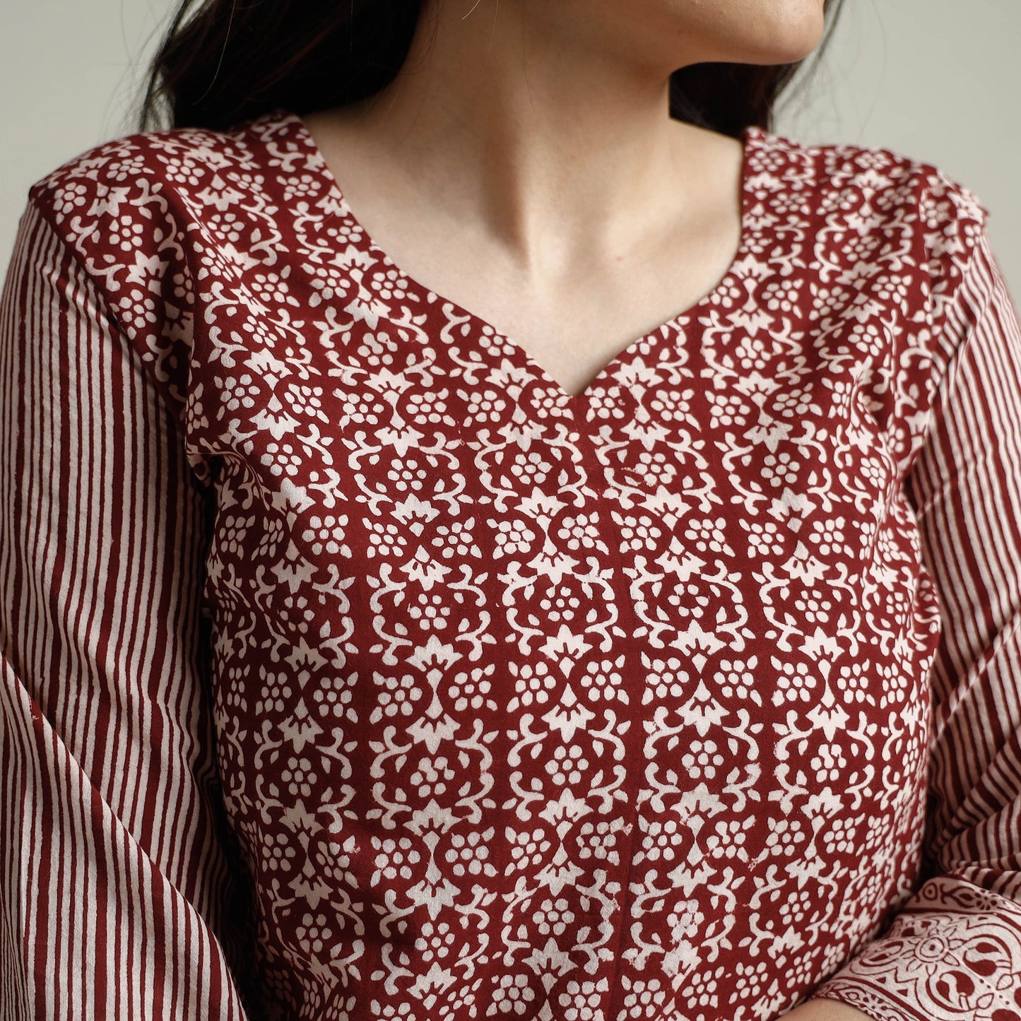 Buy Block Print Cotton Straight Bagh Kurta For Women