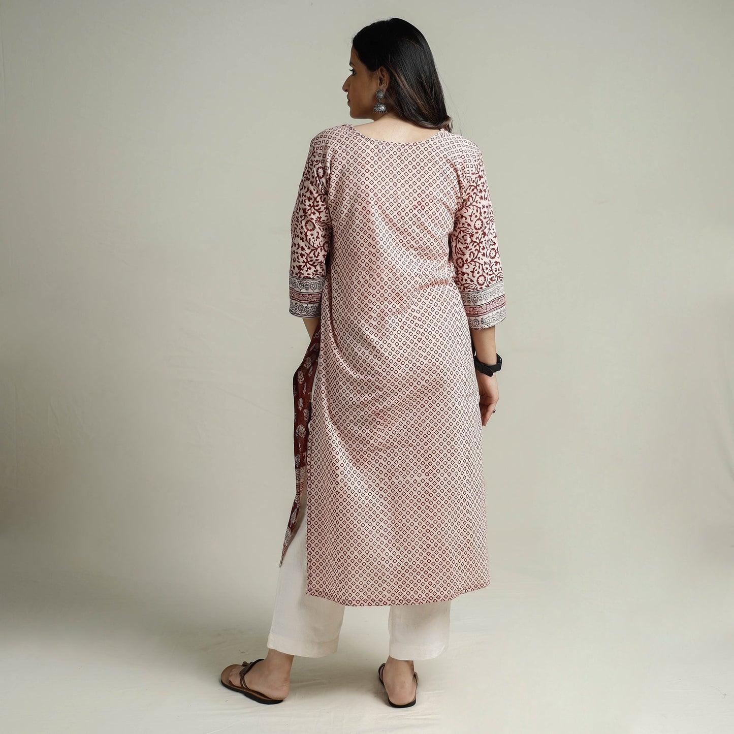 Buy Block Print Cotton Straight Bagh Kurta For Women