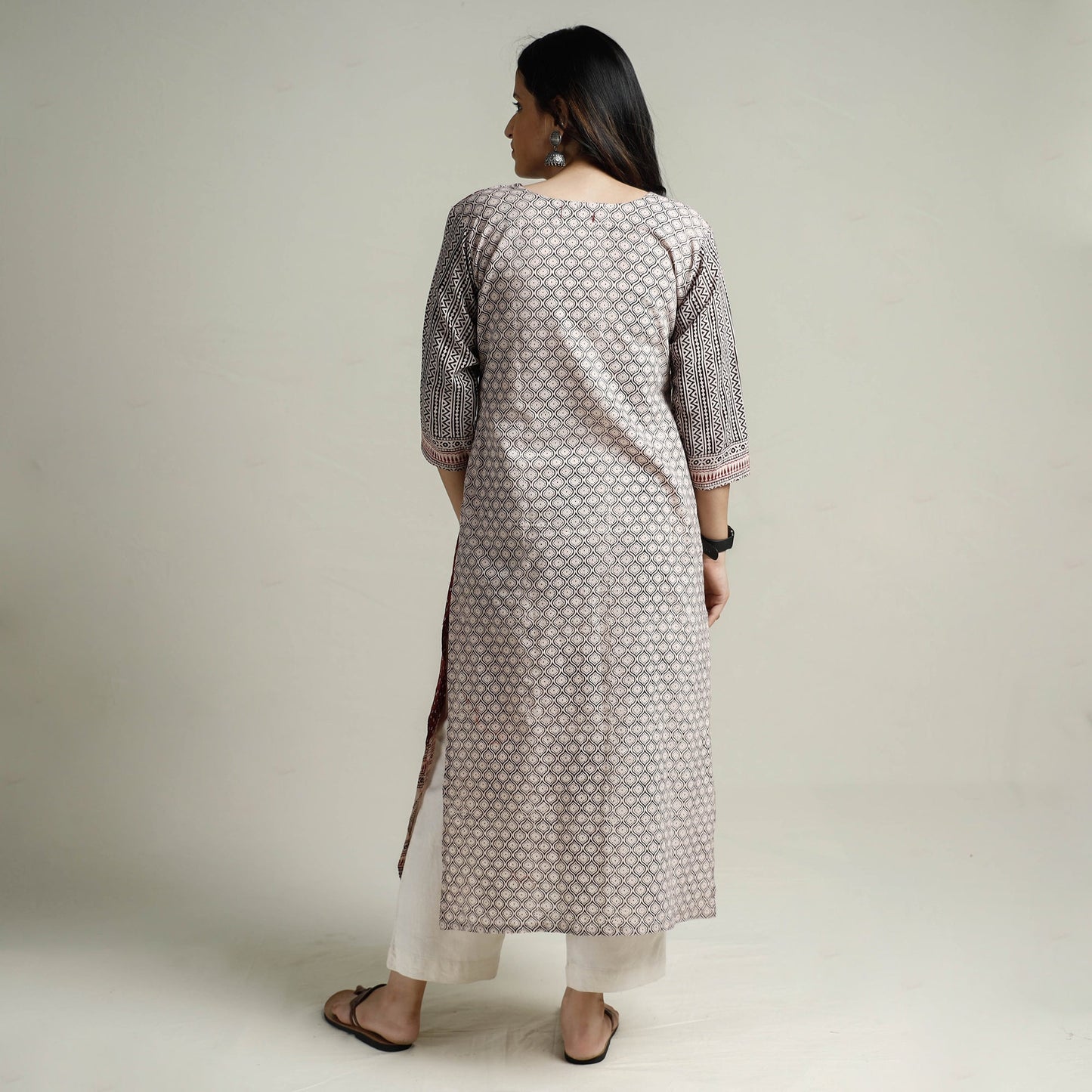 Maroon Block Print Cotton Straight Bagh Kurta For Women