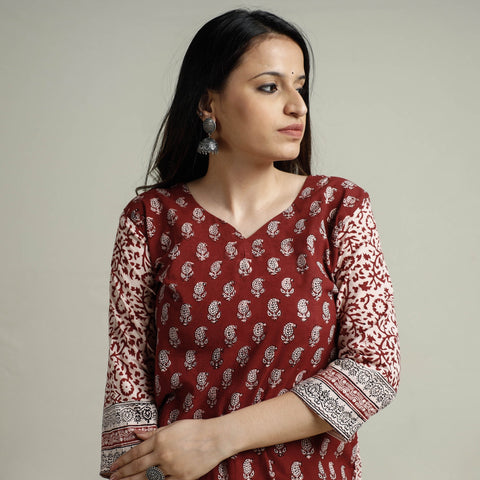 Buy Block Print Cotton Straight Bagh Kurta For Women