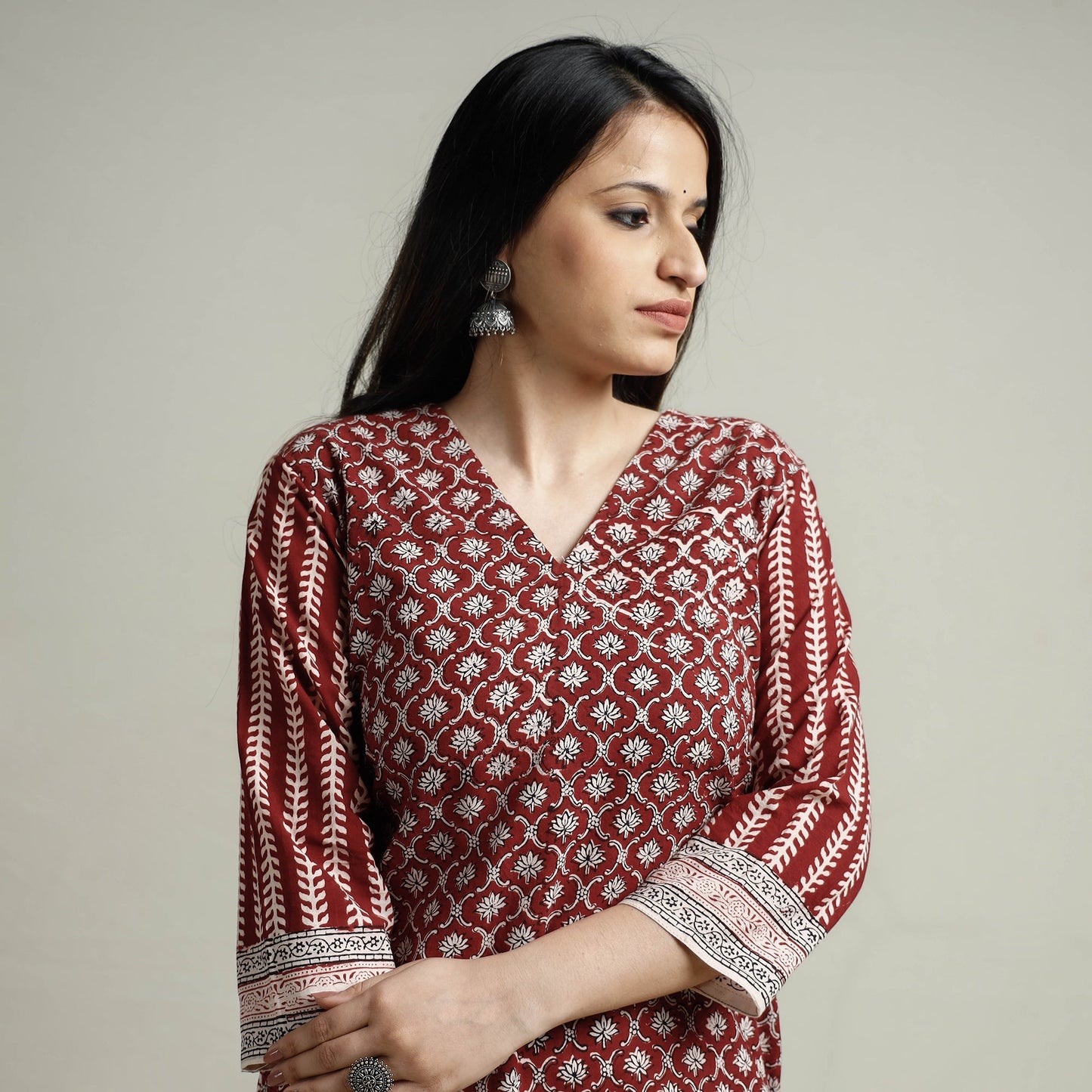 Buy Block Print Cotton Straight Bagh Kurta For Women