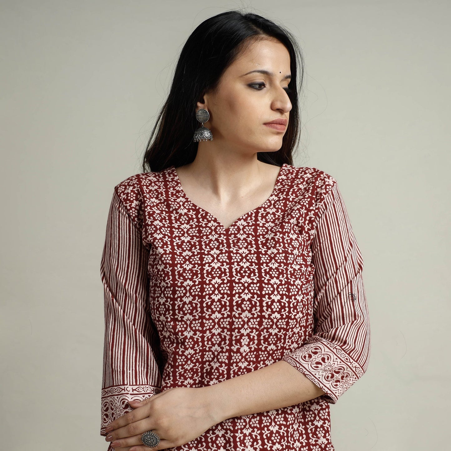 Buy Block Print Cotton Straight Bagh Kurta For Women