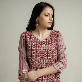 Buy Block Print Cotton Straight Bagh Kurta For Women