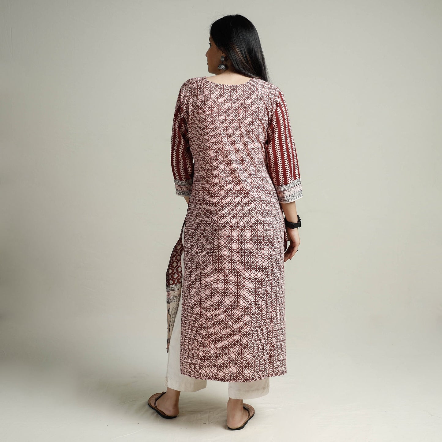 Buy Block Print Cotton Straight Bagh Kurta For Women