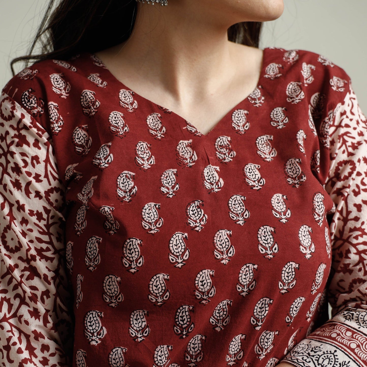 Buy Block Print Cotton Straight Bagh Kurta For Women