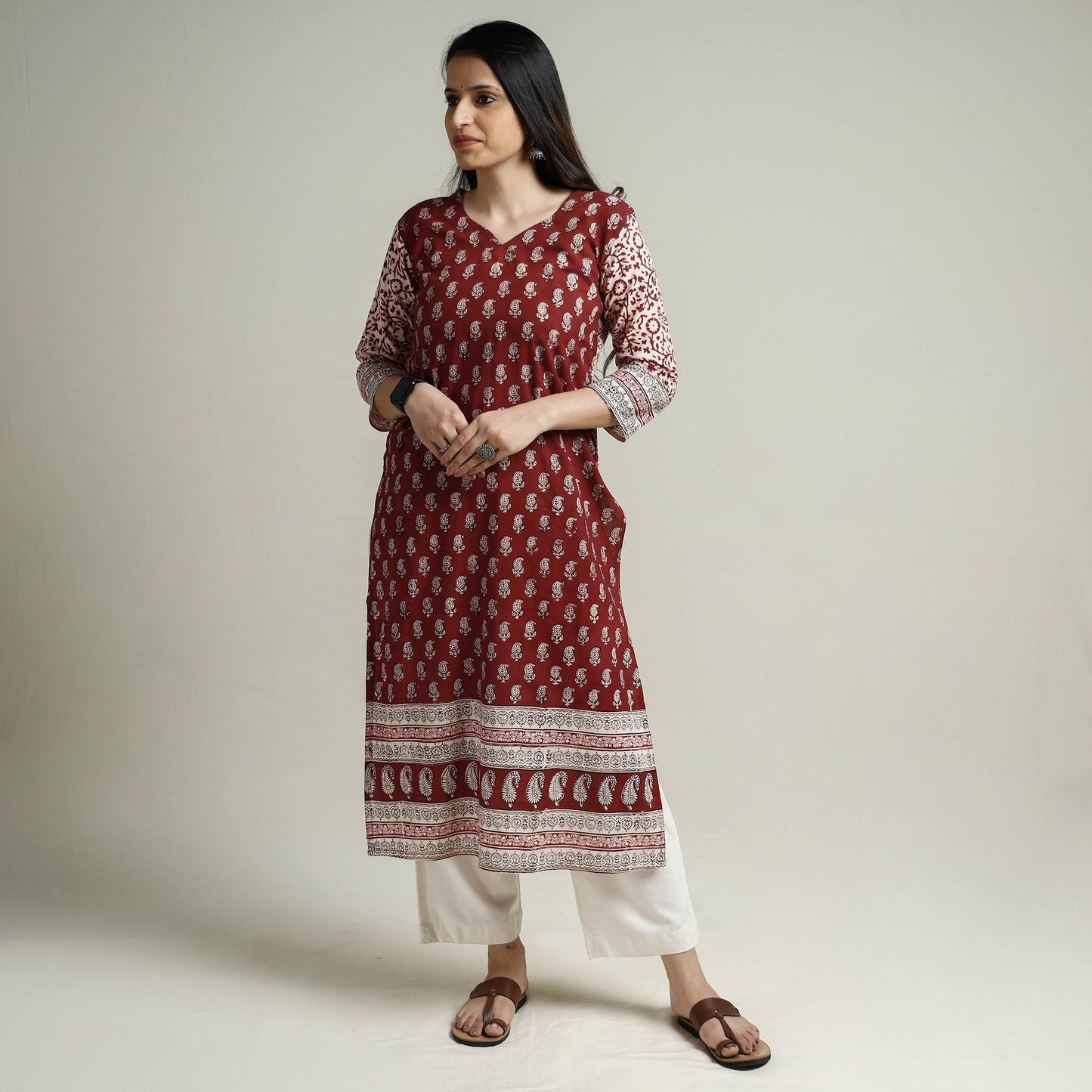 Buy Block Print Cotton Straight Bagh Kurta For Women