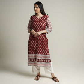 Buy Block Print Cotton Straight Bagh Kurta For Women