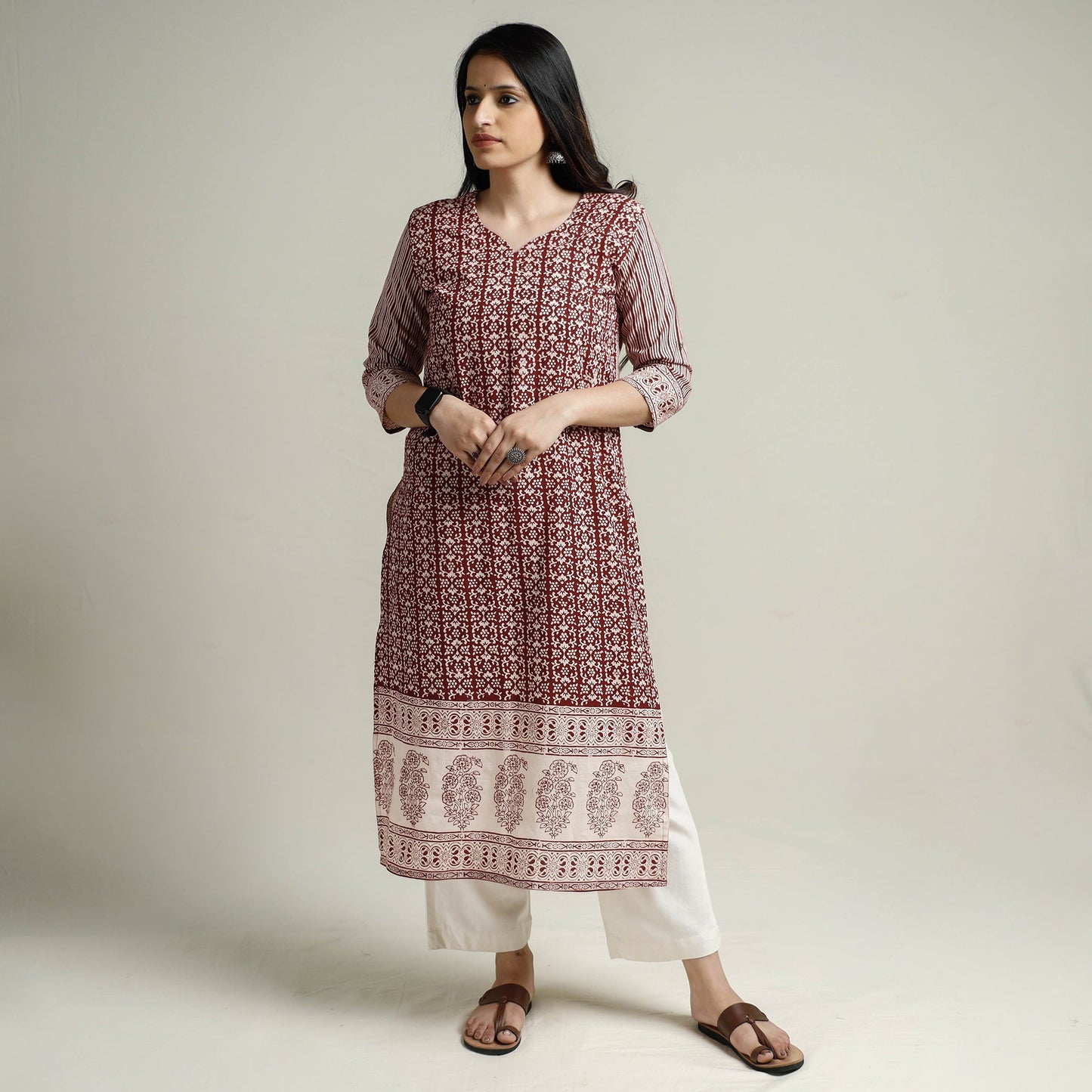 Buy Block Print Cotton Straight Bagh Kurta For Women