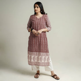 Buy Block Print Cotton Straight Bagh Kurta For Women