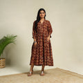 Maroon Block Print Cotton Tiered Kalamkari Dress