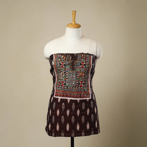 Buy Maroon Desert Thread Embroidery Ikat Kurta Material