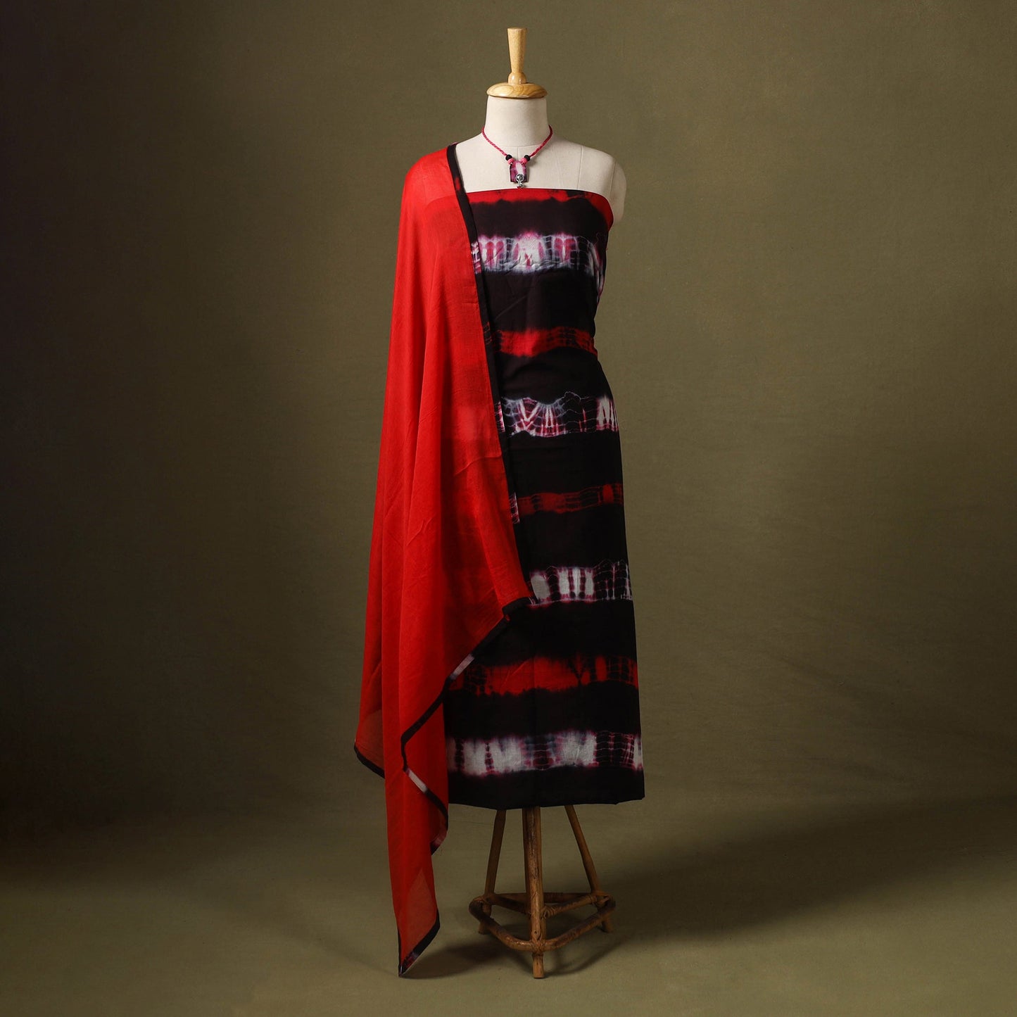 Maroon - designer! Shibori cotton unstitched dress material