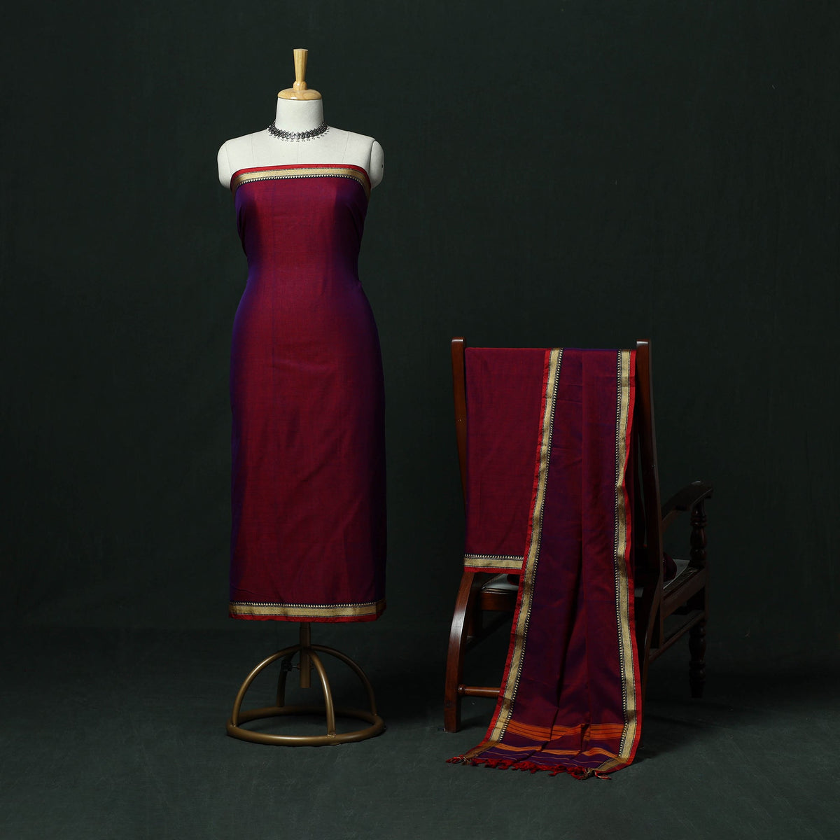 Dharwad cotton 3pc unstitched dress material with thread