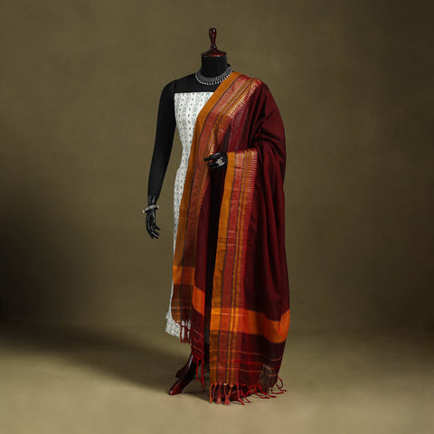 Maroon - dharwad cotton dupatta with zari border 03