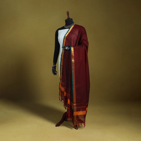 Maroon - dharwad cotton dupatta with zari border 07
