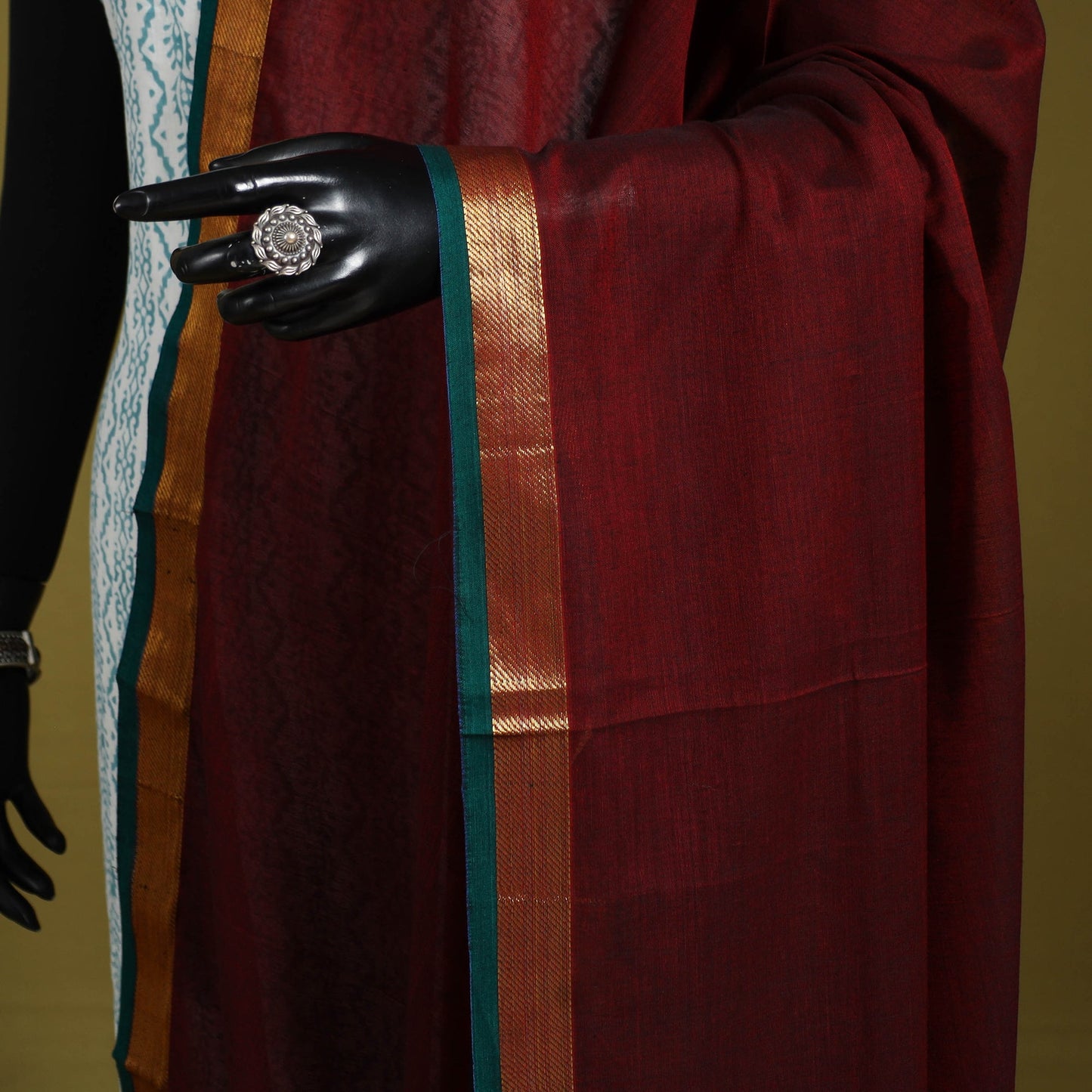 Maroon - dharwad cotton dupatta with zari border 07