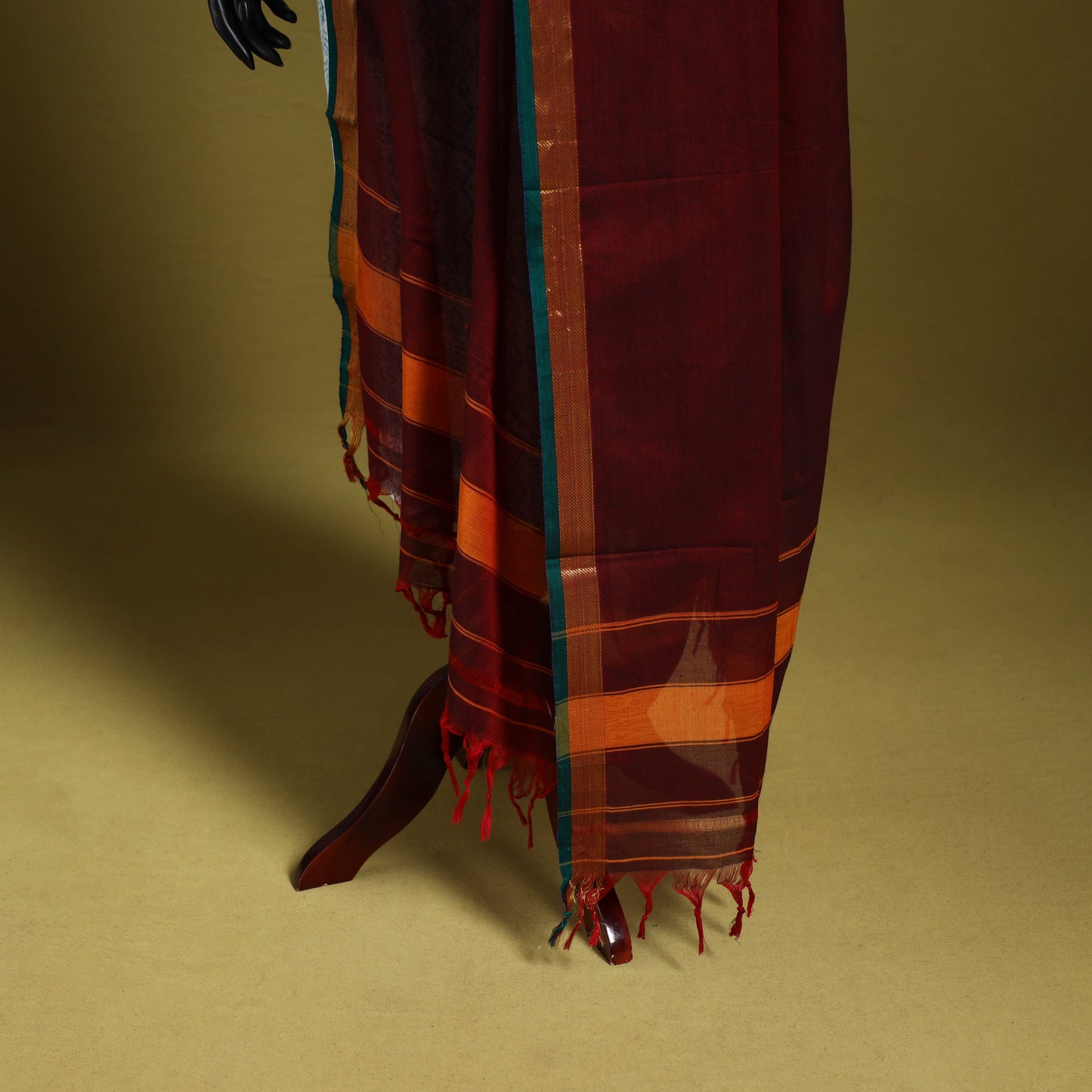 Maroon - dharwad cotton dupatta with zari border 07