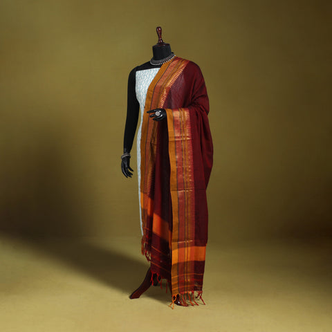 Maroon - dharwad cotton dupatta with zari border 08