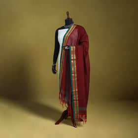 Maroon - dharwad cotton dupatta with zari border 12