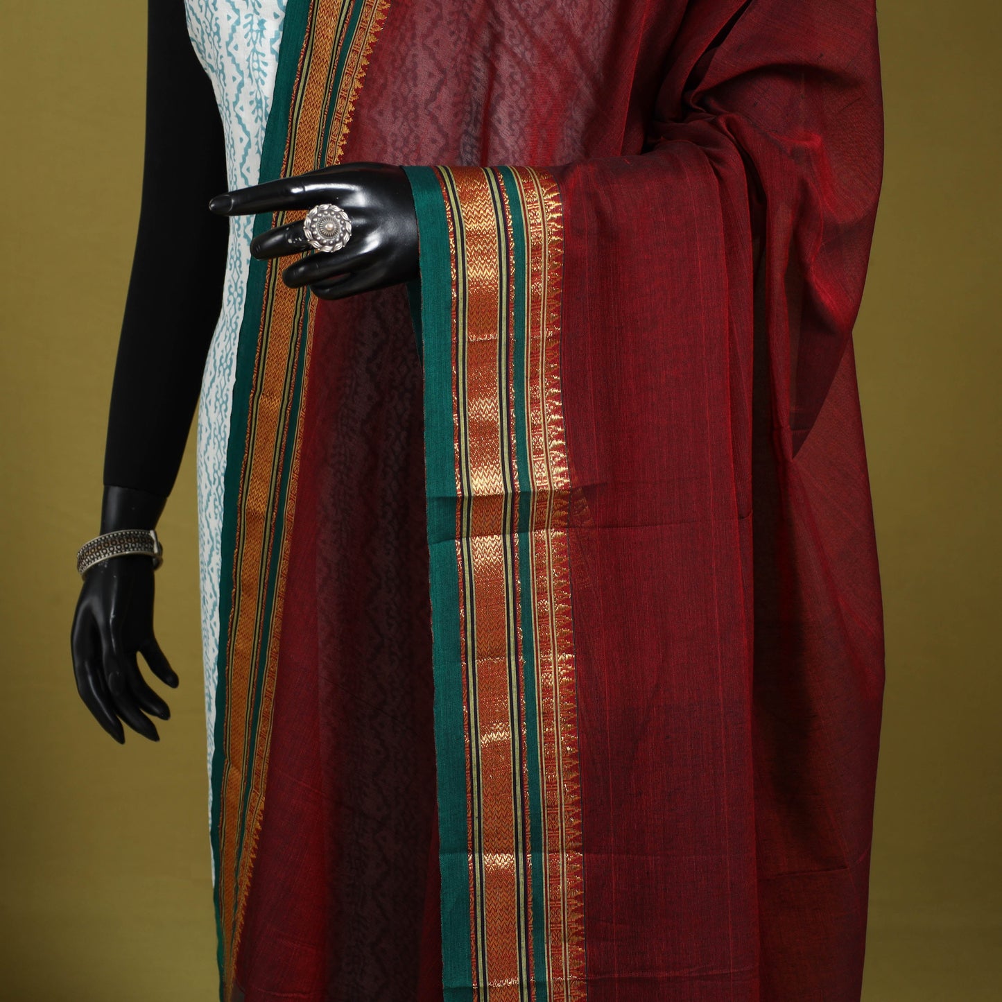 Maroon - dharwad cotton dupatta with zari border 12