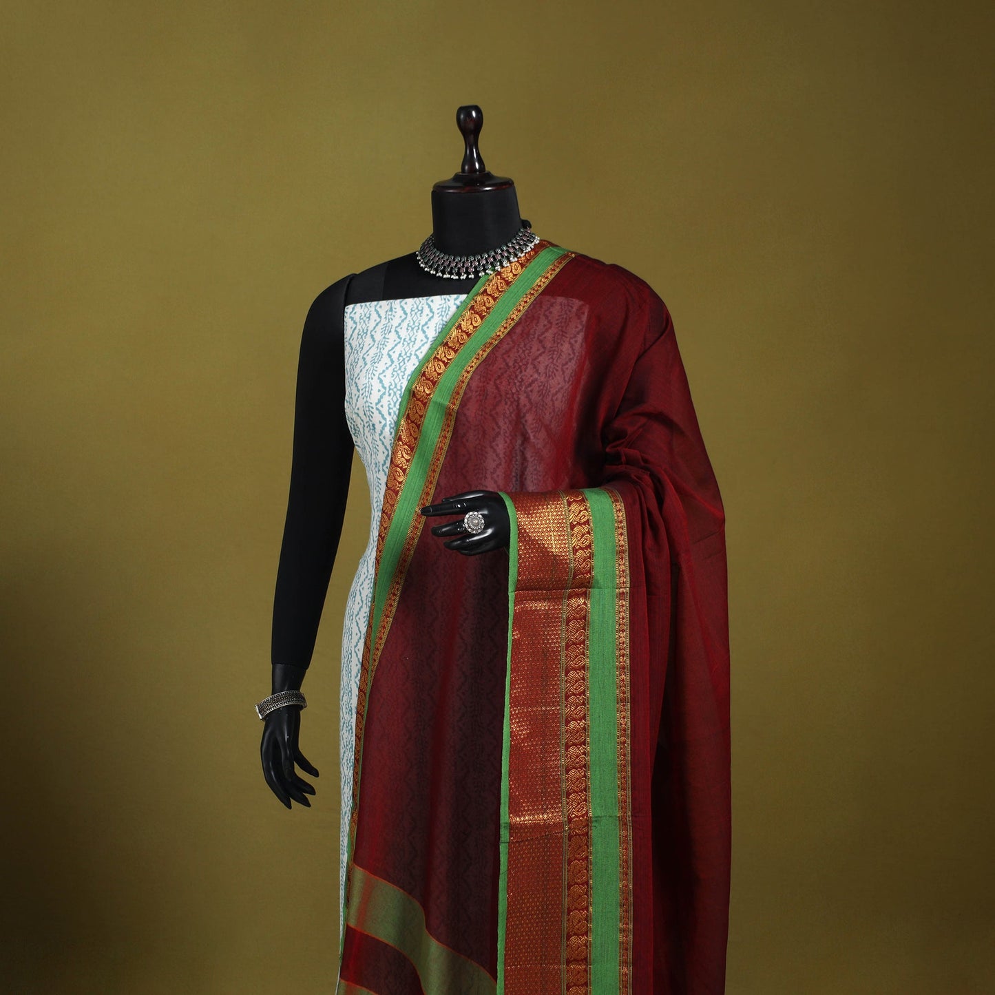 Maroon - dharwad cotton dupatta with zari border 23