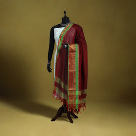 Maroon - dharwad cotton dupatta with zari border 23