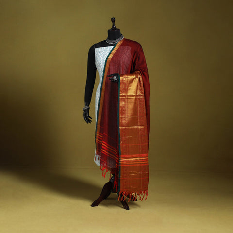 Maroon - dharwad cotton dupatta with zari border 28