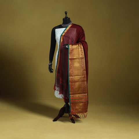 Maroon - dharwad cotton dupatta with zari border 29