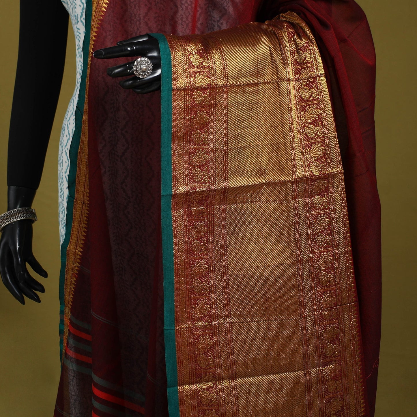 Maroon - dharwad cotton dupatta with zari border 29