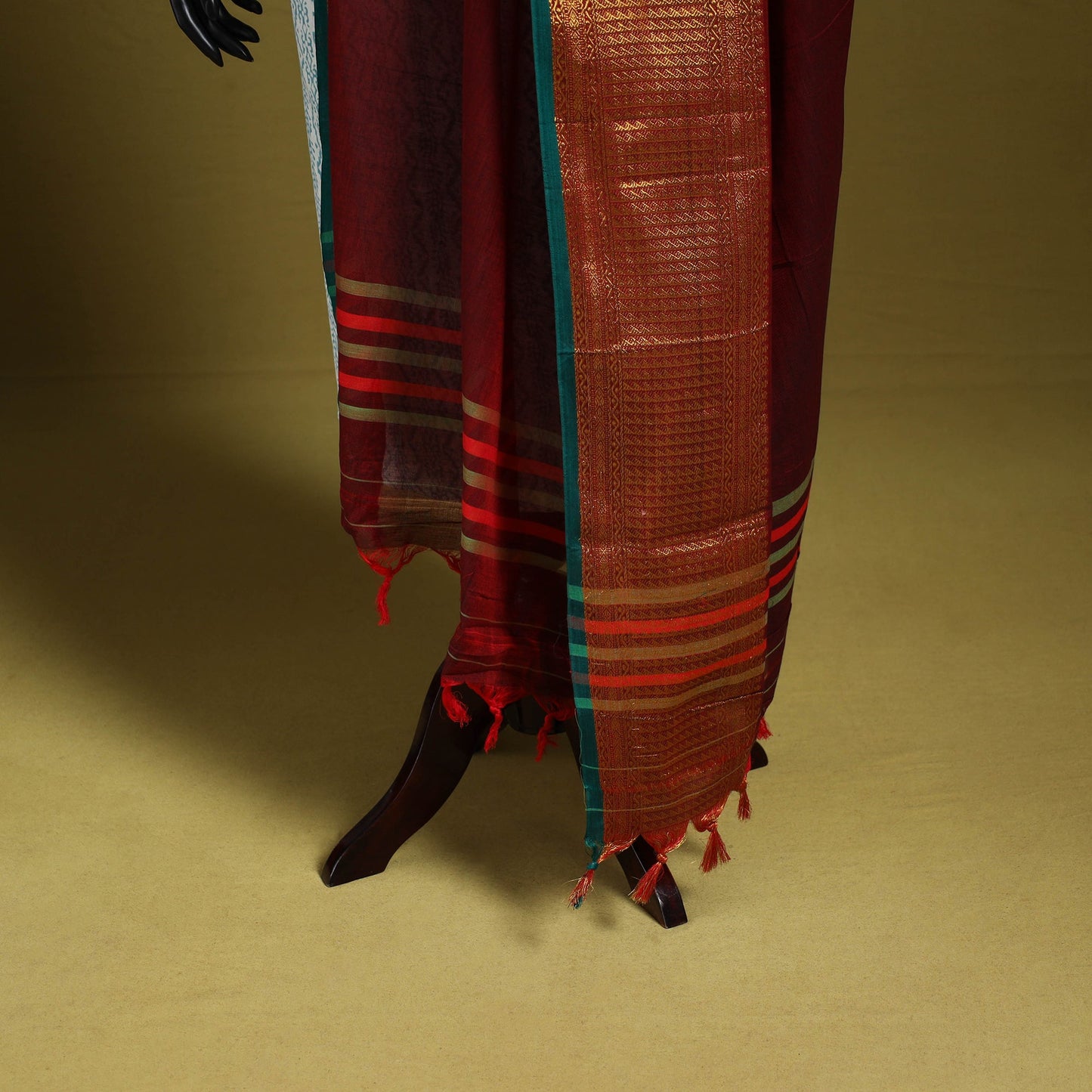 Maroon - dharwad cotton dupatta with zari border 30