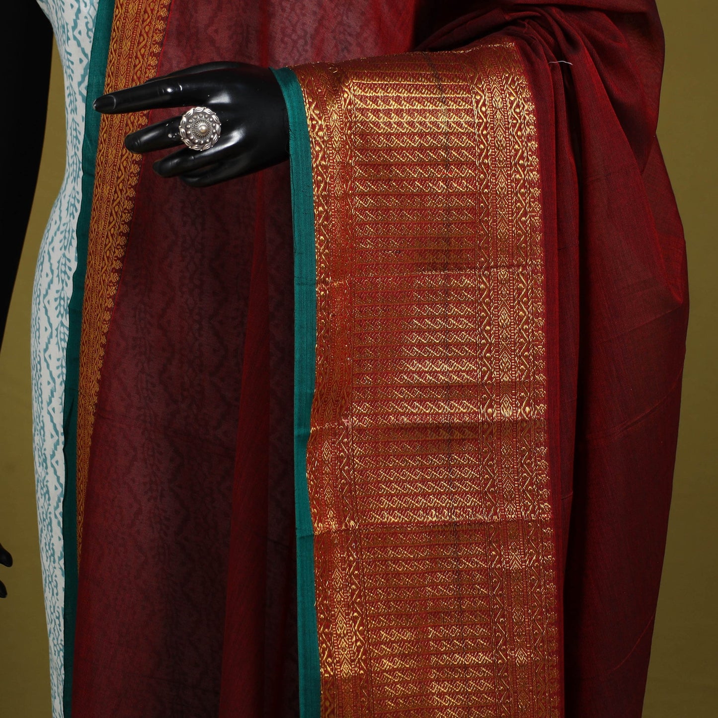 Maroon - dharwad cotton dupatta with zari border 30
