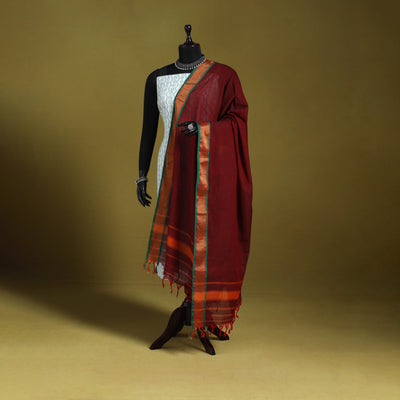 Maroon - dharwad cotton dupatta with zari border 32