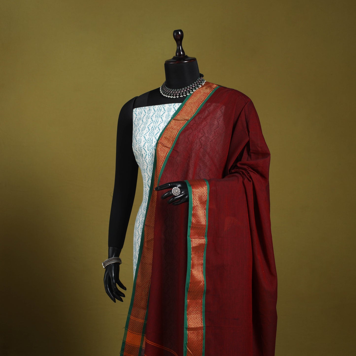 Maroon - dharwad cotton dupatta with zari border 32