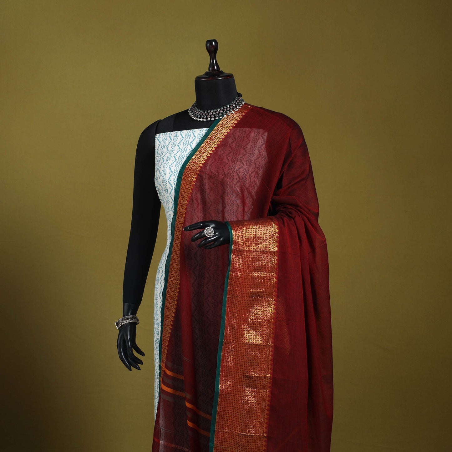 Maroon - dharwad cotton dupatta with zari border 33