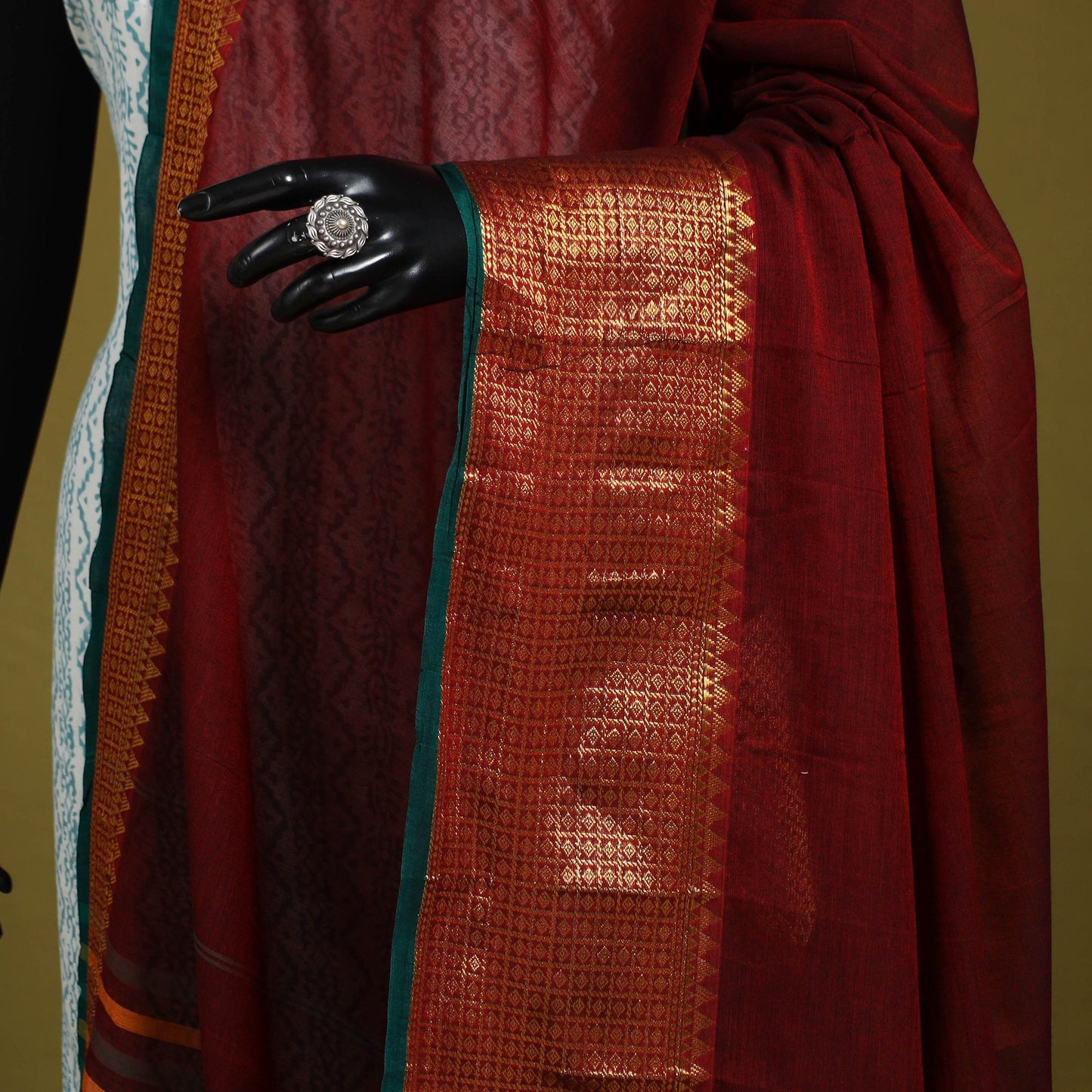 Maroon - dharwad cotton dupatta with zari border 33