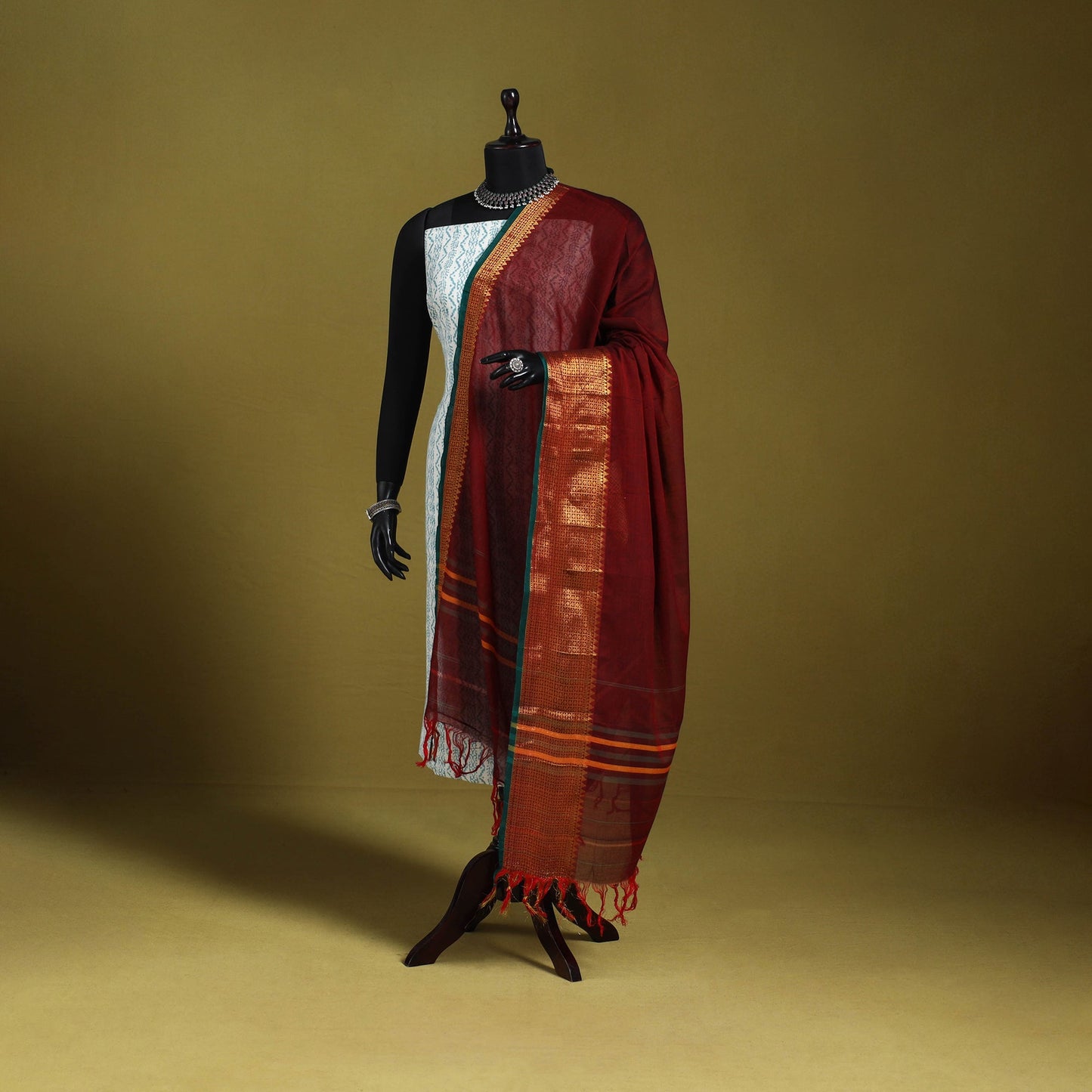 Maroon - dharwad cotton dupatta with zari border 33