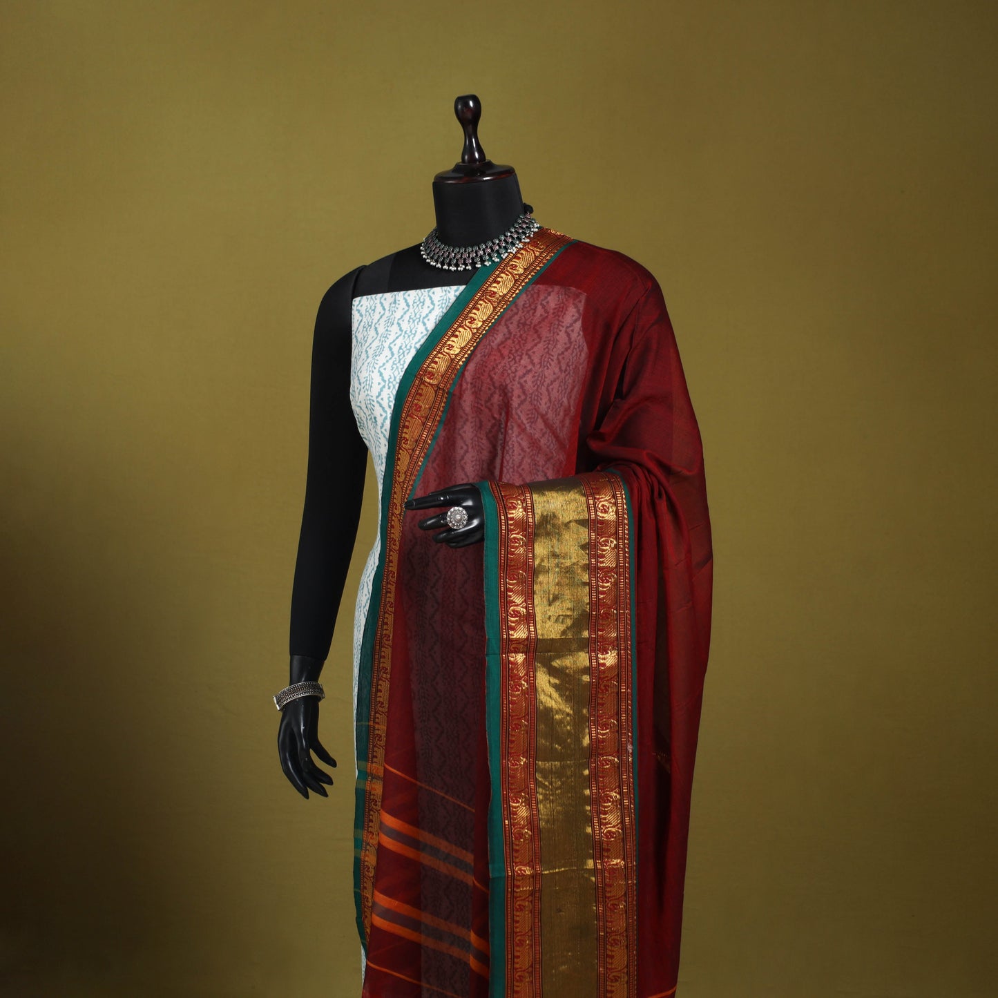 Maroon - dharwad cotton dupatta with zari border 43