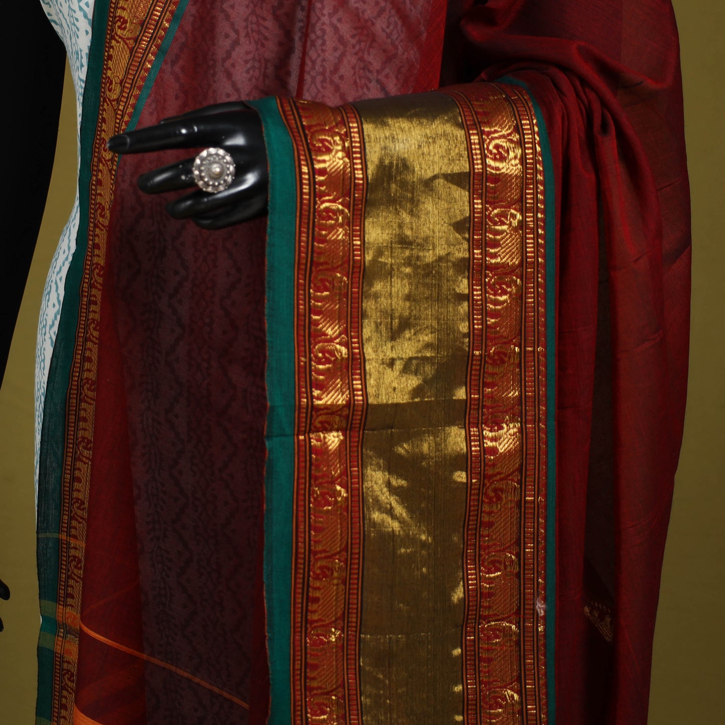 Maroon - dharwad cotton dupatta with zari border 43