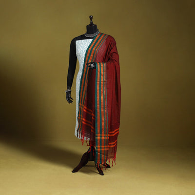 Maroon - dharwad cotton dupatta with zari border 44